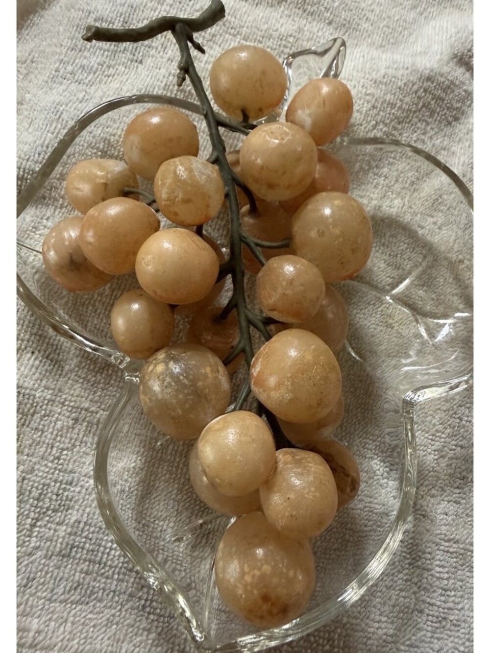 Vintage MCM Beige Italian Alabaster Stone Grape Cluster Sculpture 8.5” Table Top